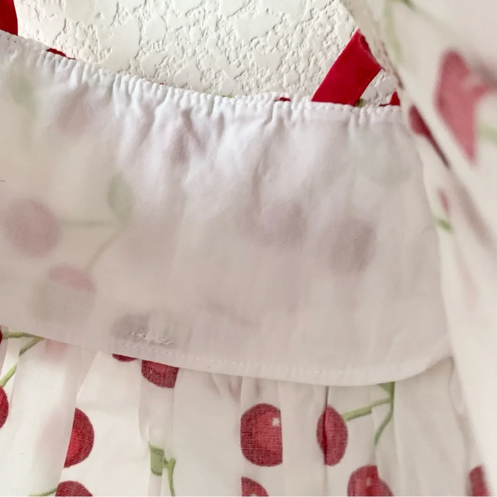 NWOT vintage  100% cotton Cherry bow ruffle dress